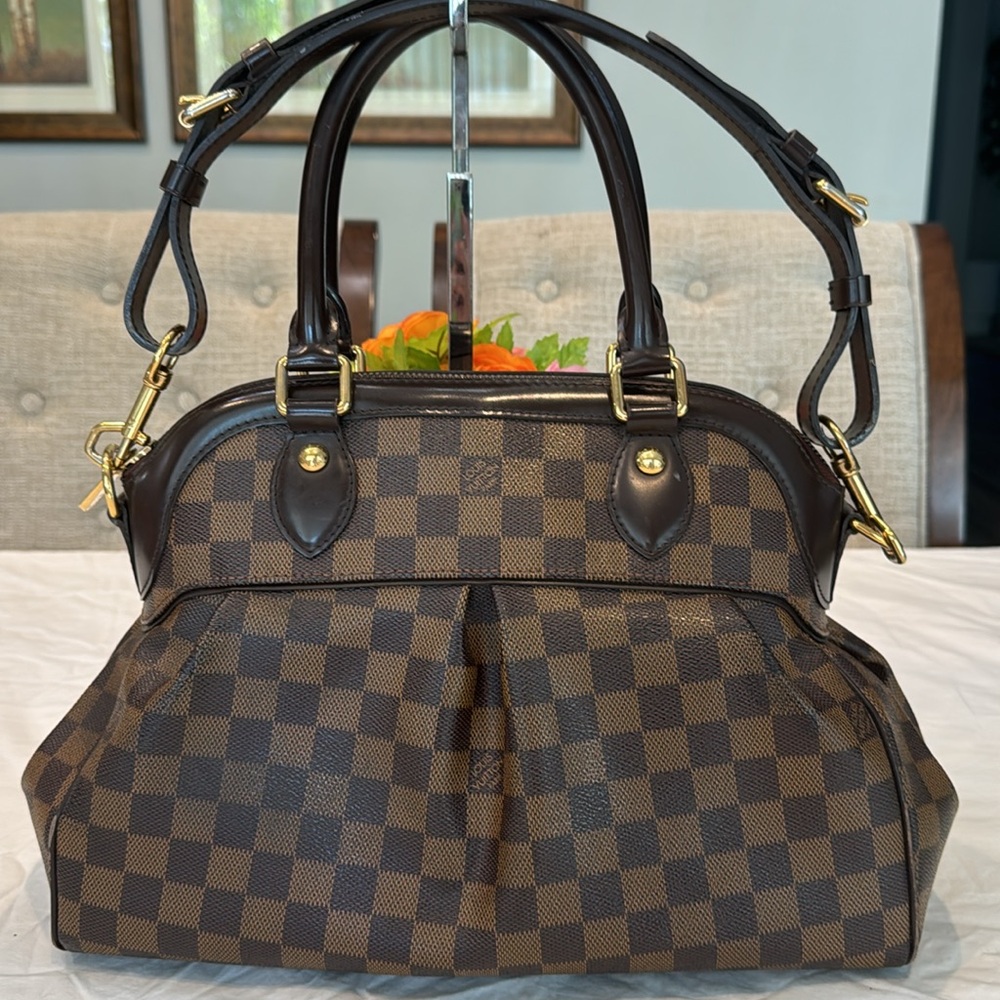 Louis Vuitton Brown Damier Ebene Satchel with Dark Brown Trim and Gold Hardware